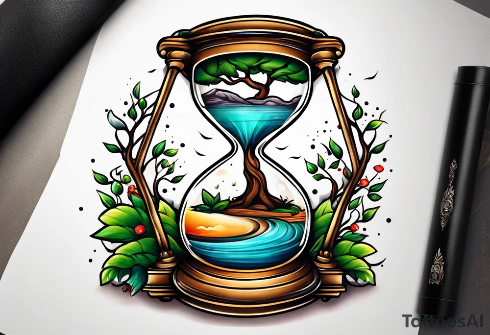 hourglass and tree of life tattoo idea
