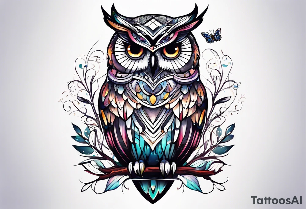 Owl and butterfly tattoo idea
