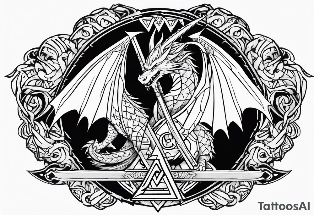Valhalla sword shield dragon axe Valknut tattoo idea