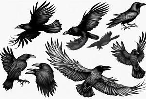 raven flying toward foreground tattoo idea