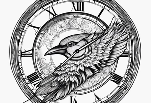 a bird clock but the bird's feathers are falling wich represents the fugacity of time tattoo idea