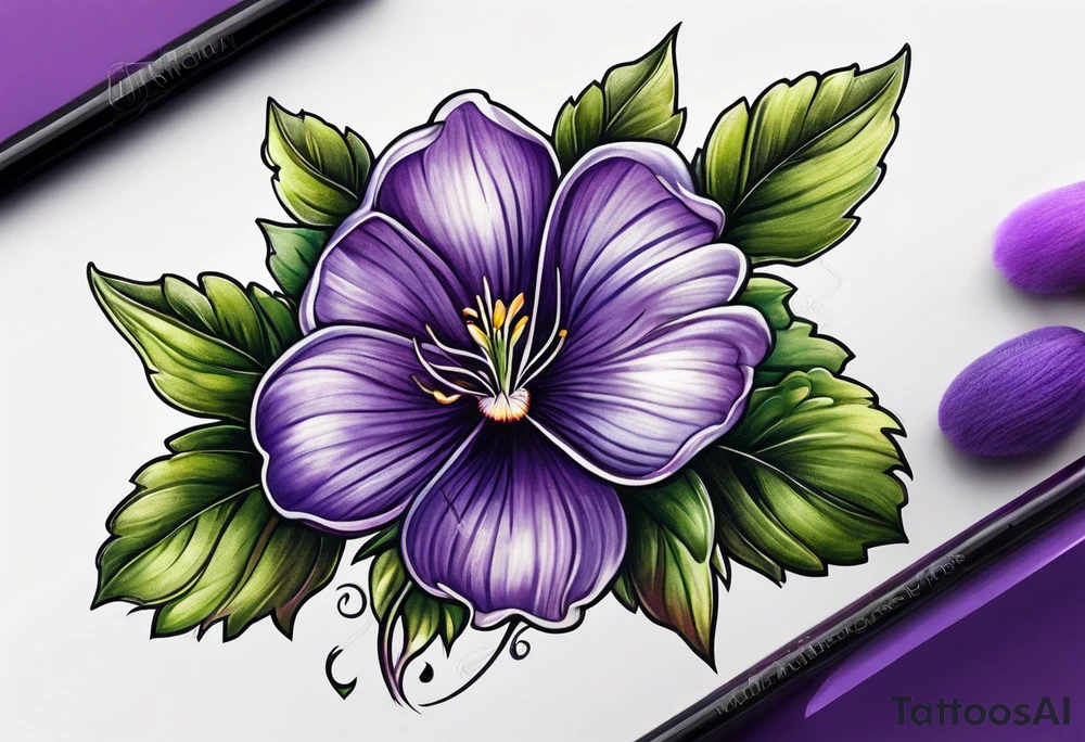Small violet flower with stem tattoo idea