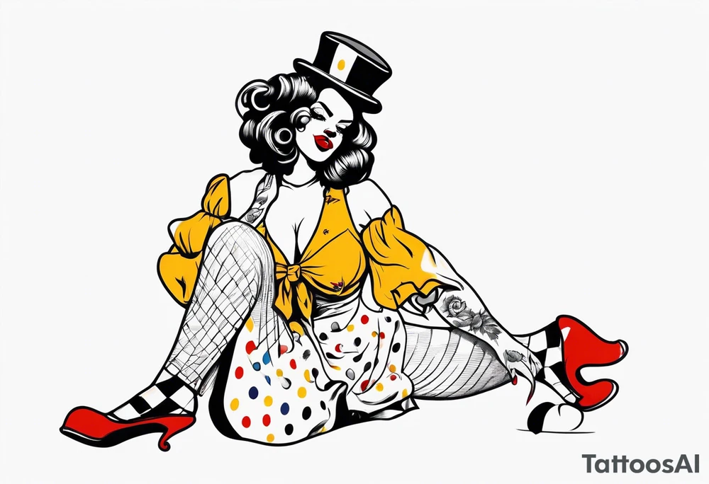 pin up style clown woman full body tattoo idea