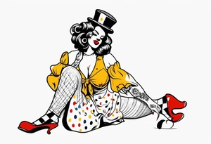 pin up style clown woman full body tattoo idea