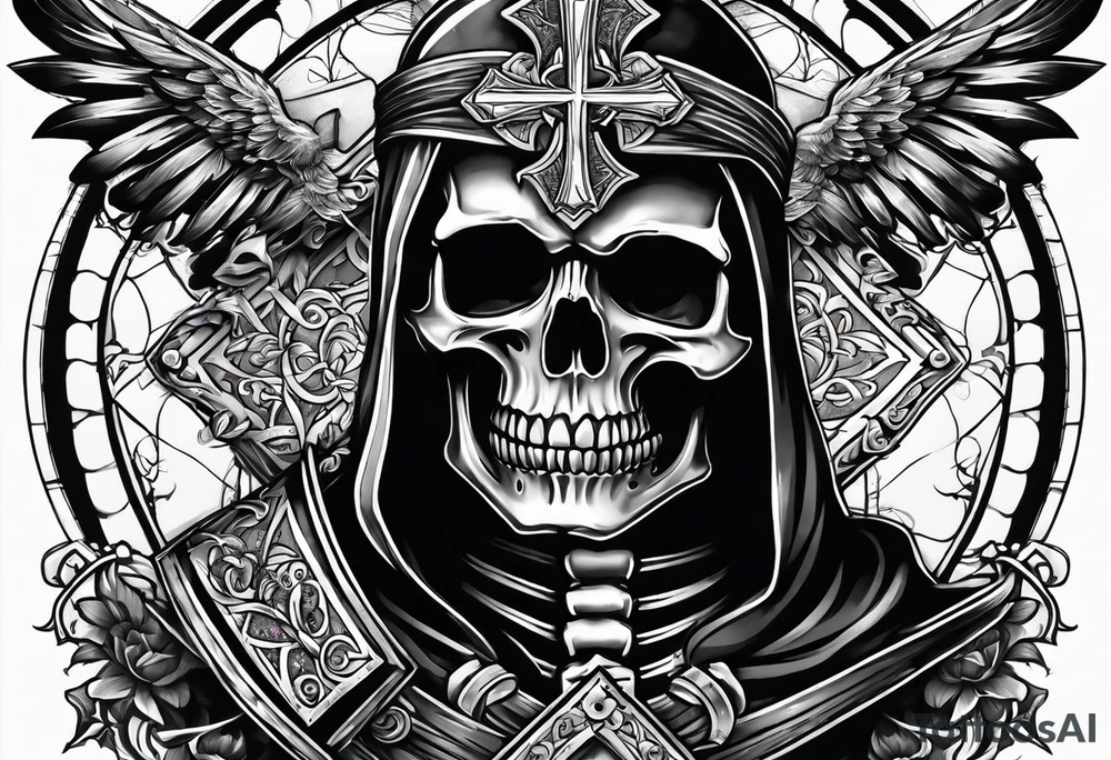 skeleton carrying a cross tattoo idea