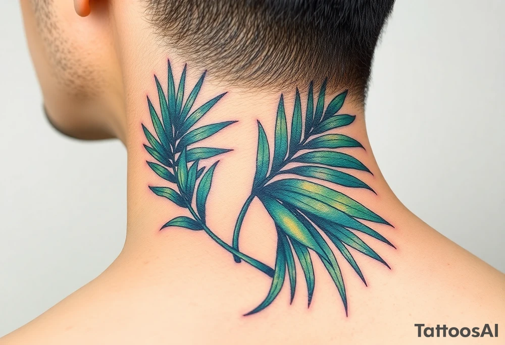 large palm leaves twisted side neck tattoo tattoo idea
