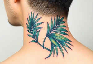large palm leaves twisted side neck tattoo tattoo idea