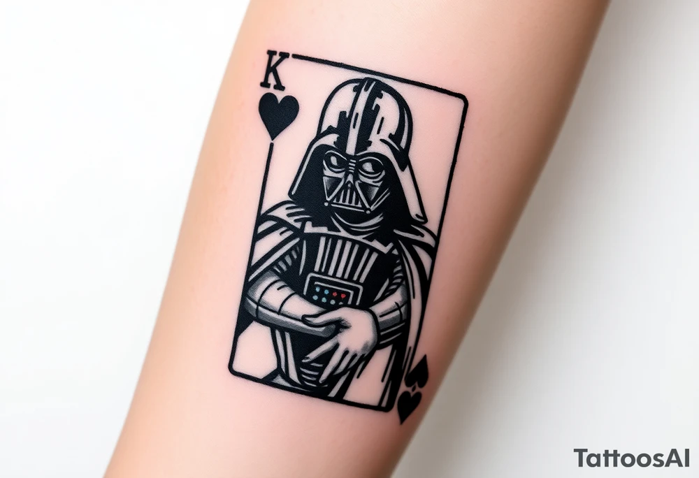 king of hearts card with arm Darth Vader tattoo idea