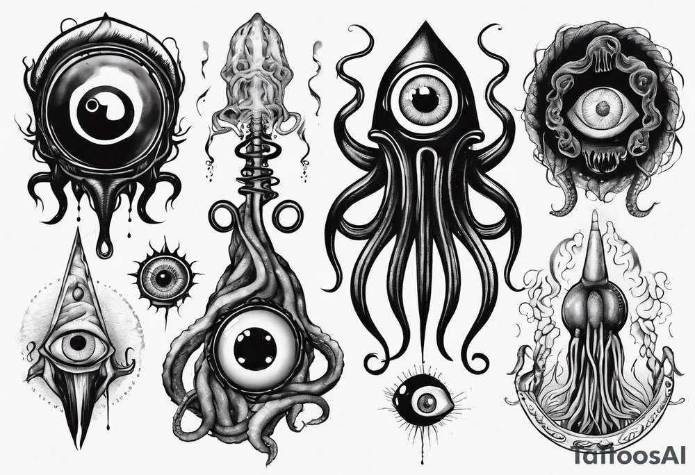 lovecraft them with eye and long tentacle tattoo idea