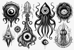lovecraft them with eye and long tentacle tattoo idea