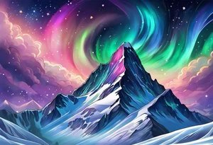 Aurora borealis with mountain and stars tattoo idea