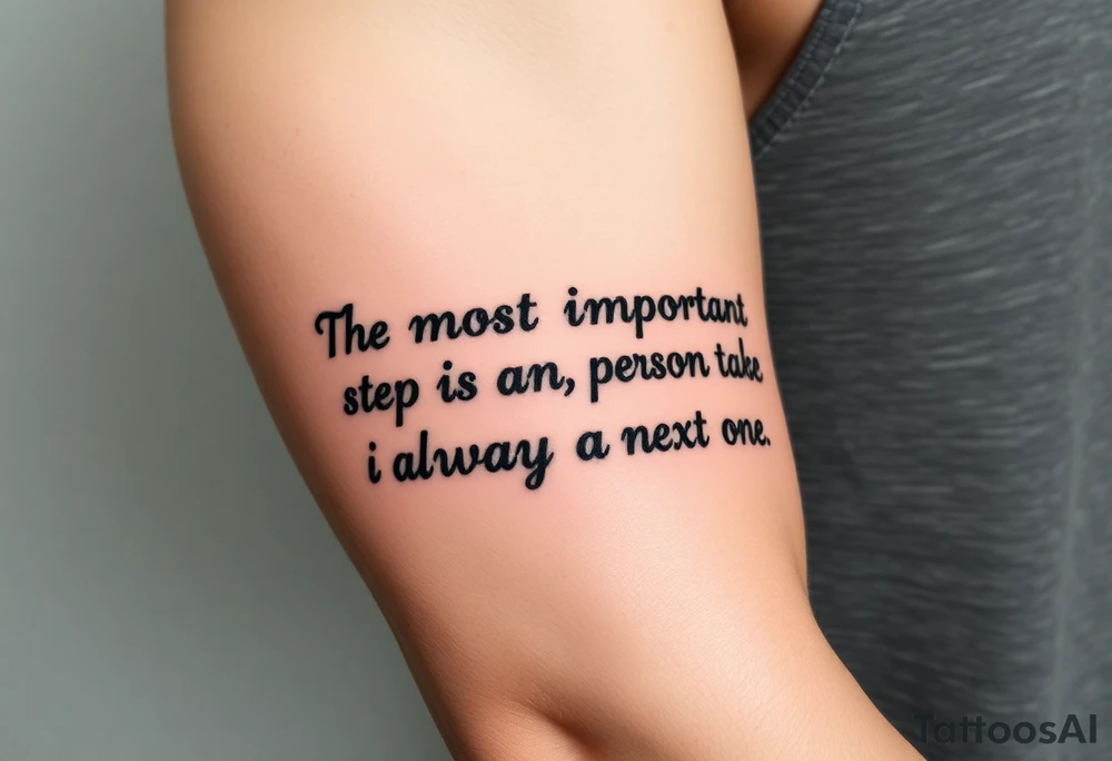 Design a tattoo for the outer arm using the phrase “the most important step a person can take is always the next one” tattoo idea