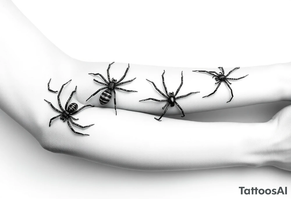 4 Spiders crawling down arm tattoo idea