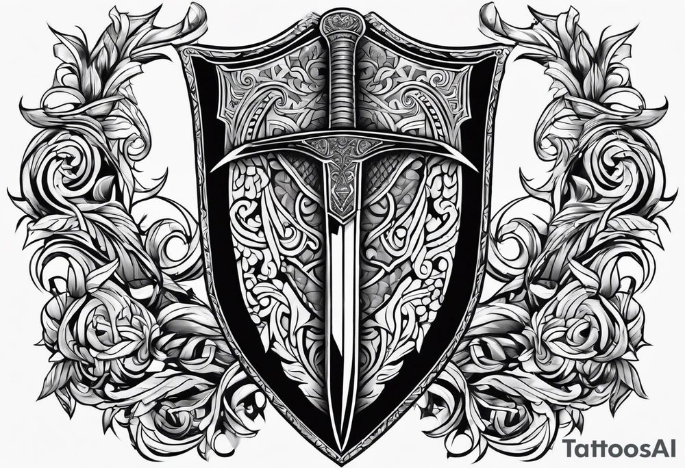 Valhalla sword shield axe armour tattoo idea