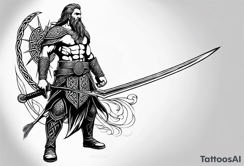 Celtic warrior facing left with sword drawn full body tattoo idea