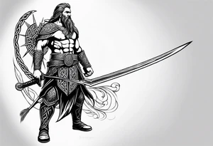Celtic warrior facing left with sword drawn full body tattoo idea