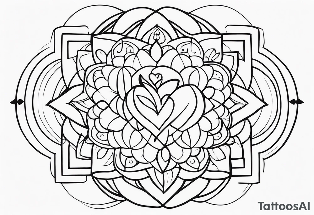 feminine tattoo that is height x width that shows the divine feminine journey through symbols of peace, love and joy tattoo idea