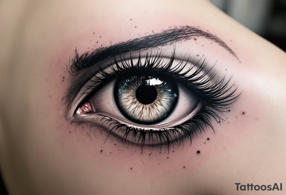 A vivid eyeball tattoo inked directly onto the sclera (white of the eye tattoo idea