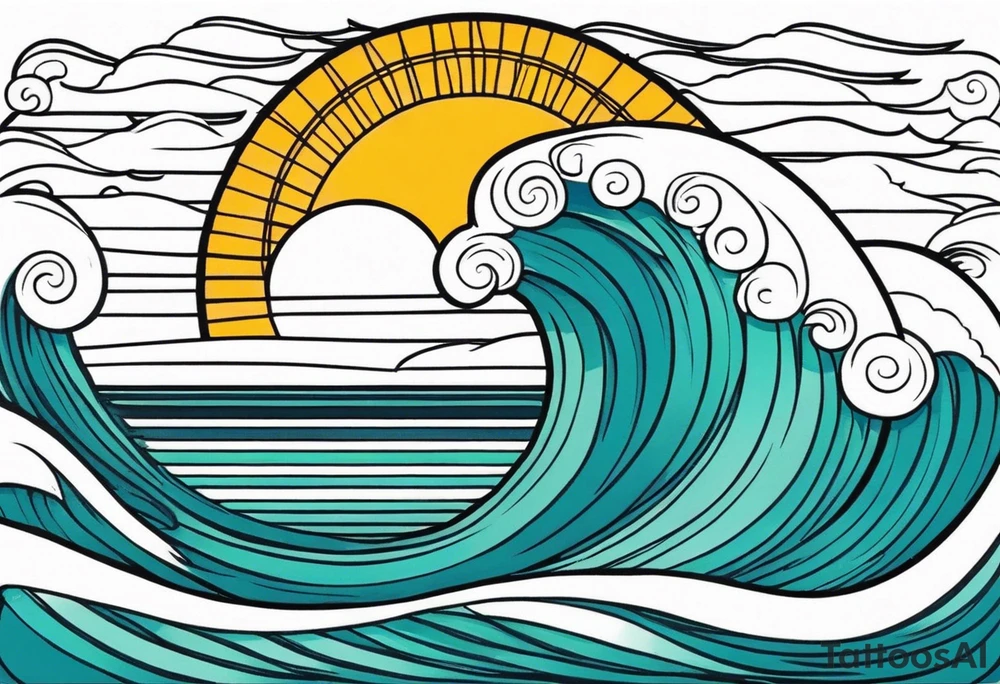 ocean waves with sun tattoo vintage traditional simple and bold colors
within borders tattoo idea