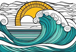 ocean waves with sun tattoo vintage traditional simple and bold colors
within borders tattoo idea