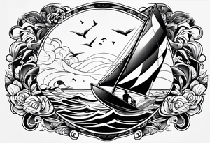 I want a fine tattoo with lots of detail depicting a kitesurfer with a heart-shaped sail inflated by the wind. tattoo idea