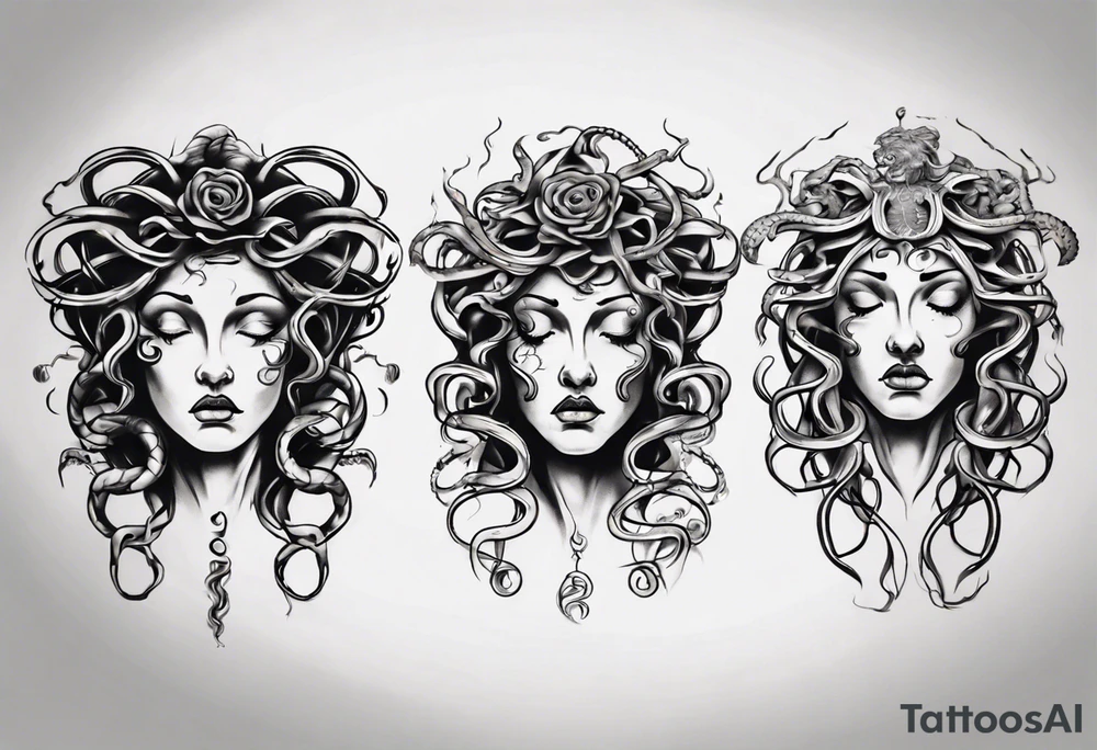 Powerful lusty Medusa no eyes tattoo idea