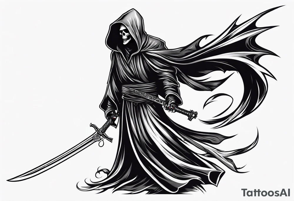 grim reaper with sword and pistol tattoo idea
