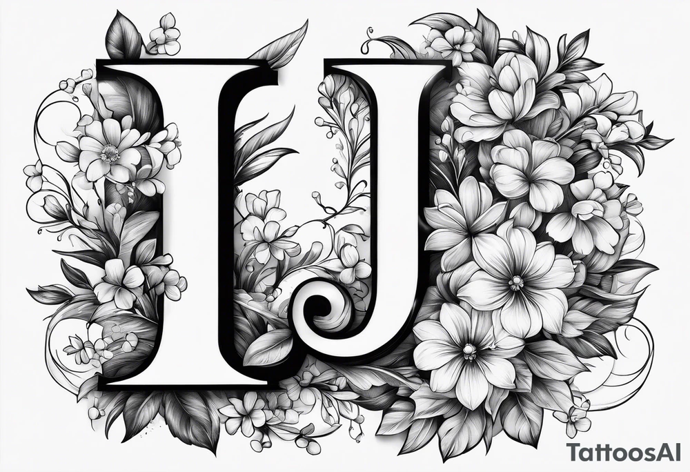 Bold letter J with small flowers tattoo idea