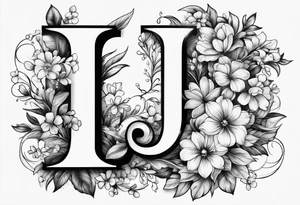 Bold letter J with small flowers tattoo idea