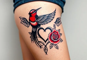 Robin bird and red rose with infinity heart tattoo idea