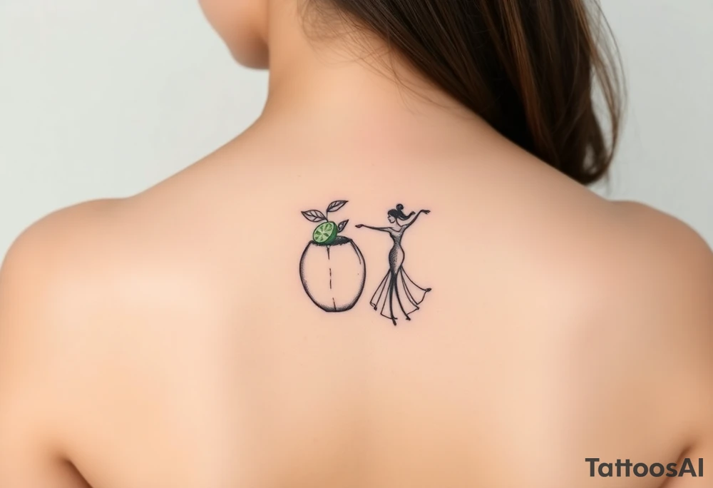 Coconut with a lime and a dancing girl tattoo idea