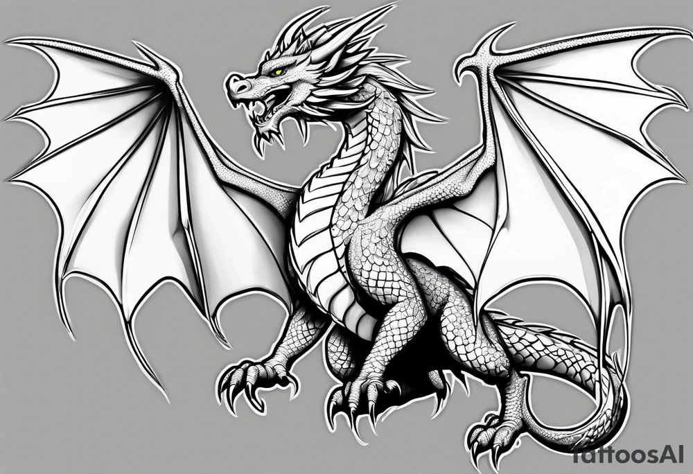 Beautiful female dragon with wings spread tattoo idea