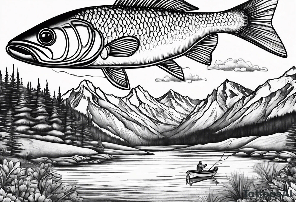 fishing lure mountains tattoo idea