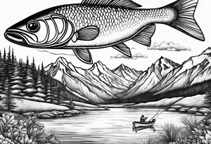 fishing lure mountains tattoo idea