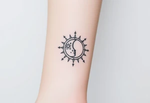 celestial sun and moon embrace with constellation patterns tattoo idea
