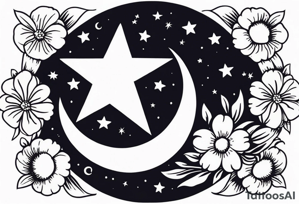 stars and moon

old school vintage simple traditional design with vintage flowers surrounding
bold color simple tattoo idea