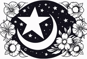 stars and moon

old school vintage simple traditional design with vintage flowers surrounding
bold color simple tattoo idea