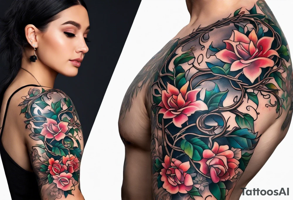 two thorn vines wrapping around arm tattoo idea