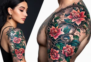 two thorn vines wrapping around arm tattoo idea