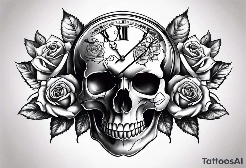 Skull roses watch tattoo idea