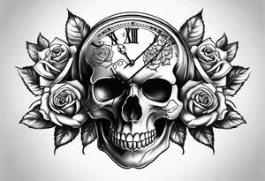 Skull roses watch tattoo idea