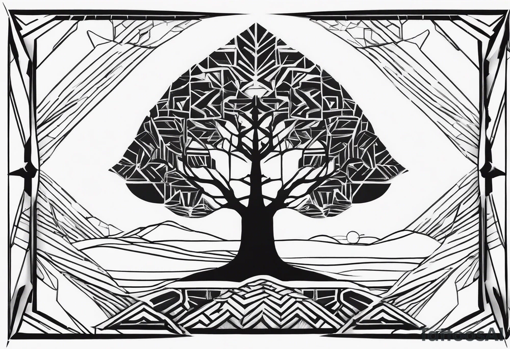 Baum silhouette mit Geometric Muster im Hintergrund tattoo idea