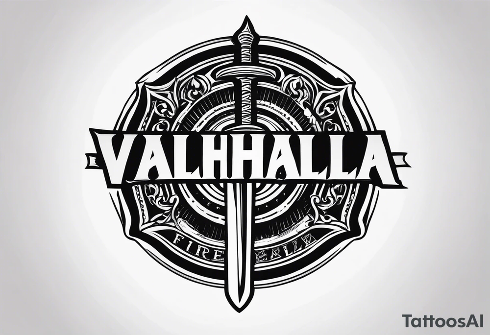 Valhalla round shield fire sword tattoo idea