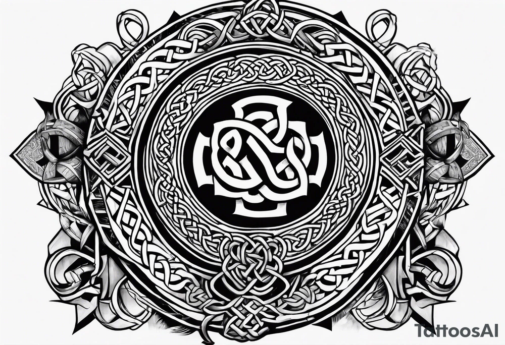 A combination of Celtic bands, Scottish shields, and a black power fist tattoo idea