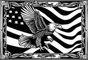 hanging flag with eagles flying unde tattoo idea