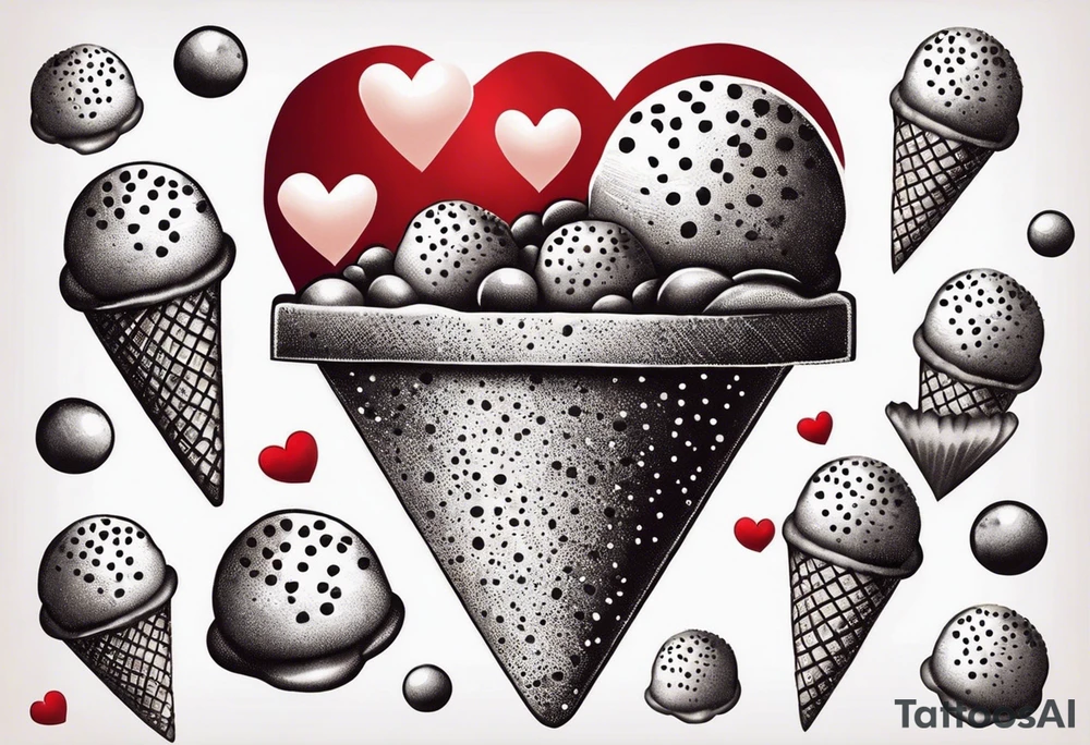 sketch chocolate chip ice cream cone with one red heart tattoo idea