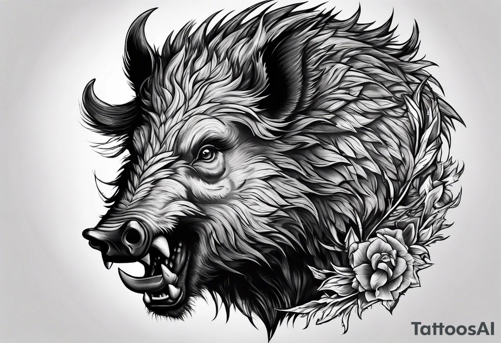 front angry boar tattoo idea
