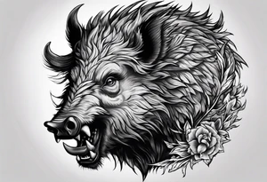 front angry boar tattoo idea