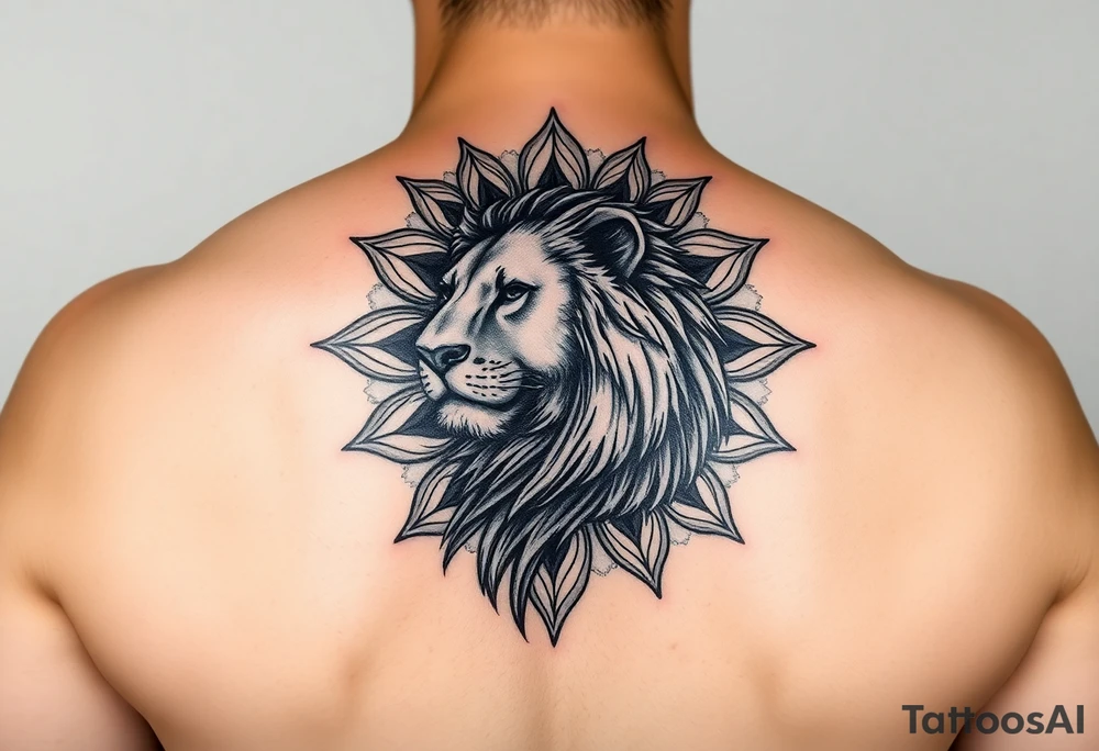 lioness with a mandala behind her tattoo idea