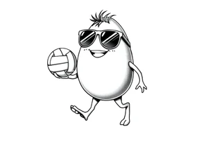 walking egg in sunglasses , holding a volleyball tattoo idea